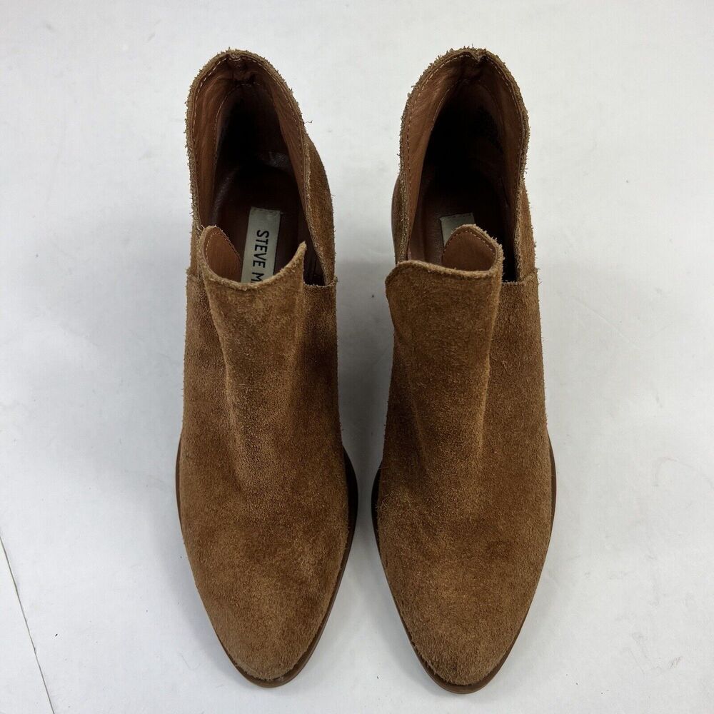 Steve Madden Brown Suede AKER Bootie Ankle Boots 8.5 Side Cuts Pointed - Picture 3 of 11